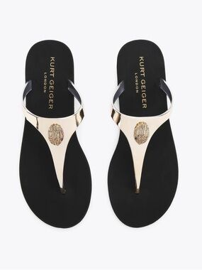 Kurt Geiger Black and Gold Metallic Thong Sandals